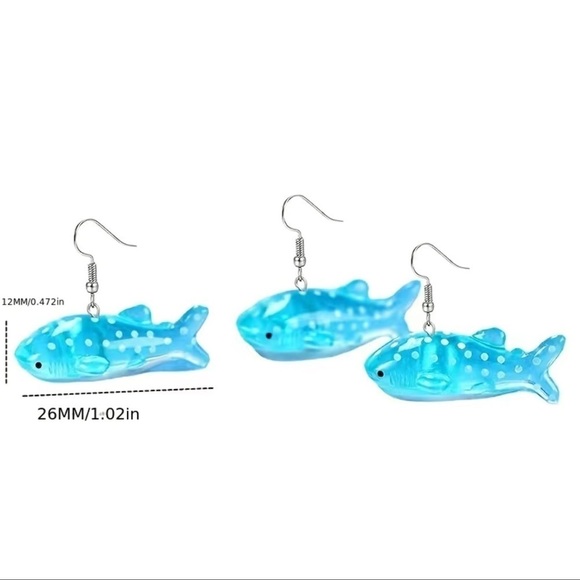 Adorable Blue Whale Shark Resin Dangle Earrings| Perfect Ocean-Inspired Gift - Picture 5 of 6
